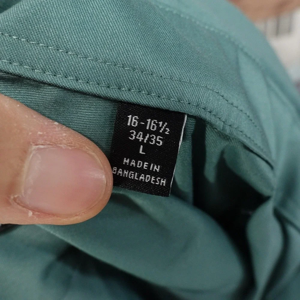 Van Heusen Wrinkle Free Dress Shirt Mens 16.5 34/35 L Regular Fit Green Stretch